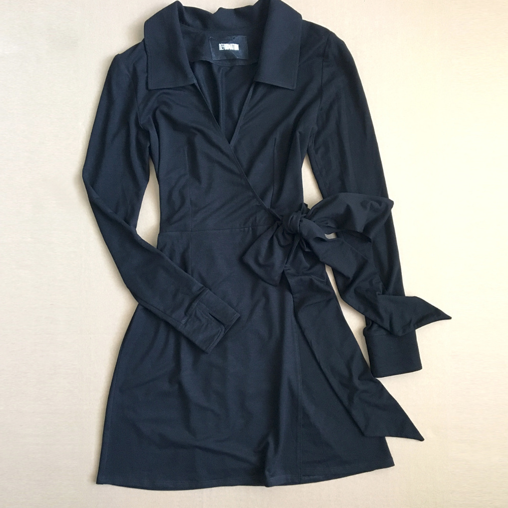 Reformation “Shaun” wrap jersey mini dress